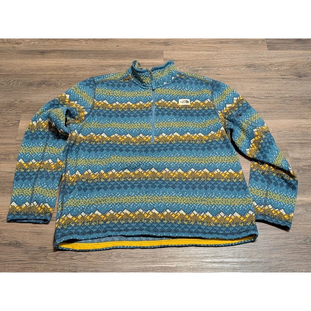 The North Face Gordon Lyons XXL 1/4 Zip Fleece Pullover Blue Fair Isle Geometric